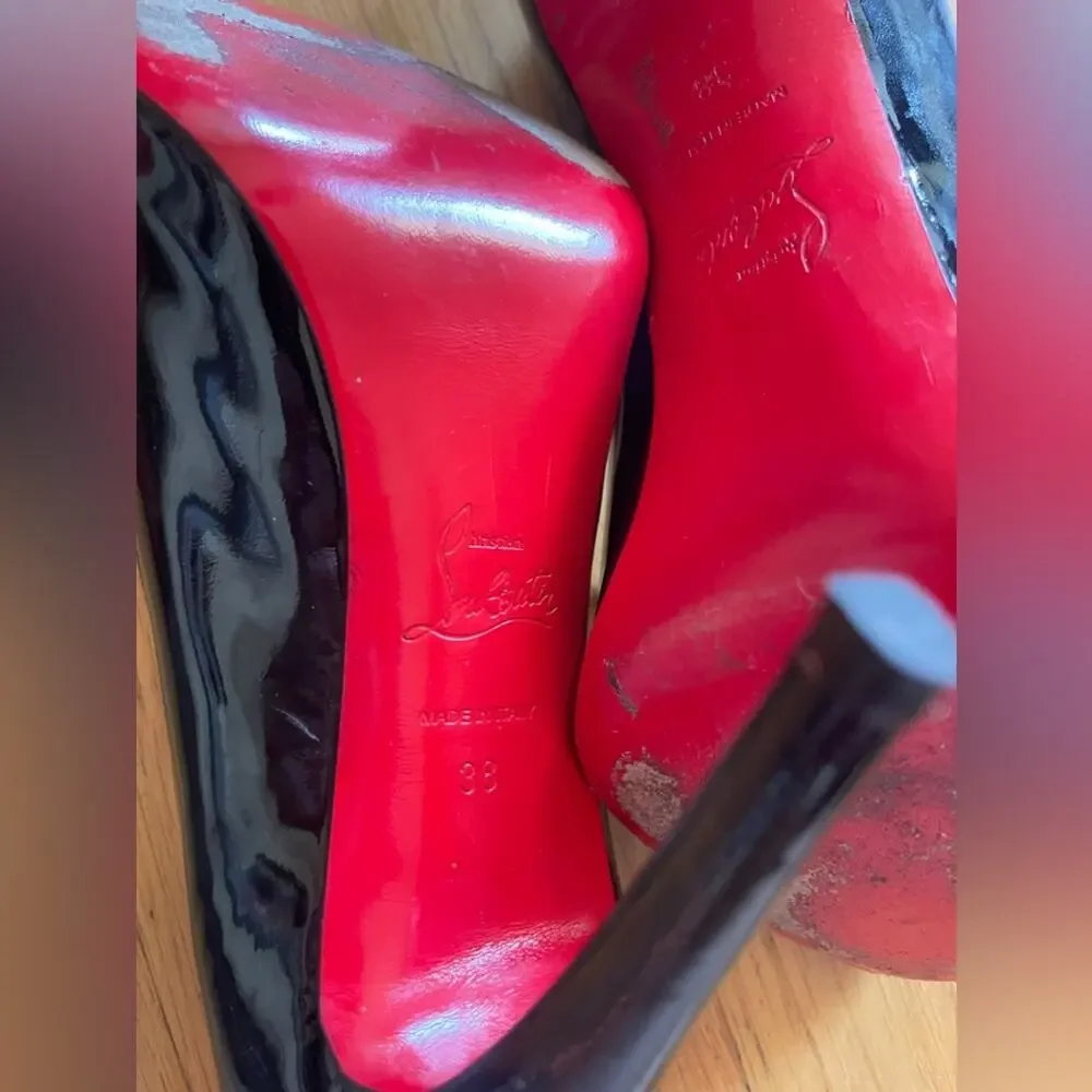 Christian Louboutin MOIRA 120 Black Patent Platform Pumps Cut Out Sz 38 - Picture 6 of 9